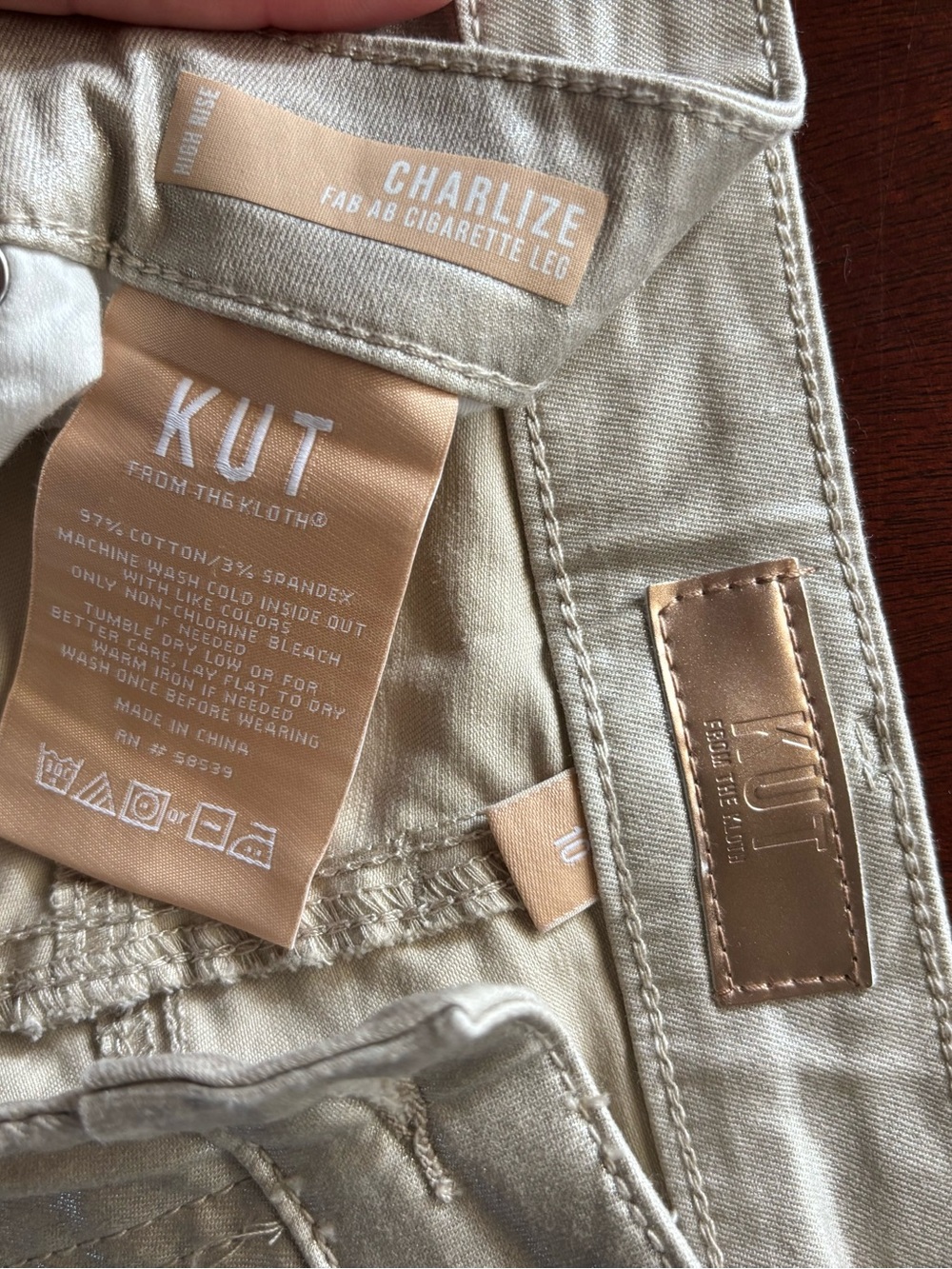 Kut from the Kloth Charlize Cigarette Leg Jeans in Soft Metallic Gold Denim